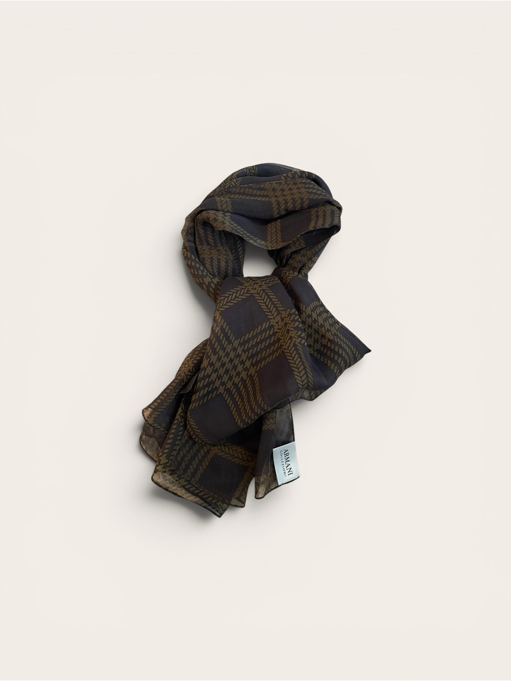 Armani Collezioni Brown & Black Sheer Silk Blend Scarf Shawl